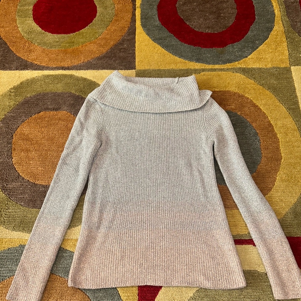 White House Black Market Cowl Neck Sweater Sparkly Silver Light Pink Ombre Small